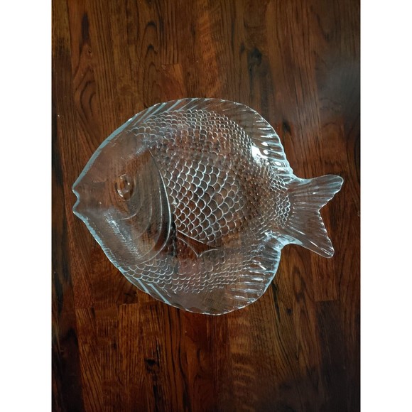 Pasabahce Accents Vintage Glass Fish Dish Fisherman Platter Aquatic